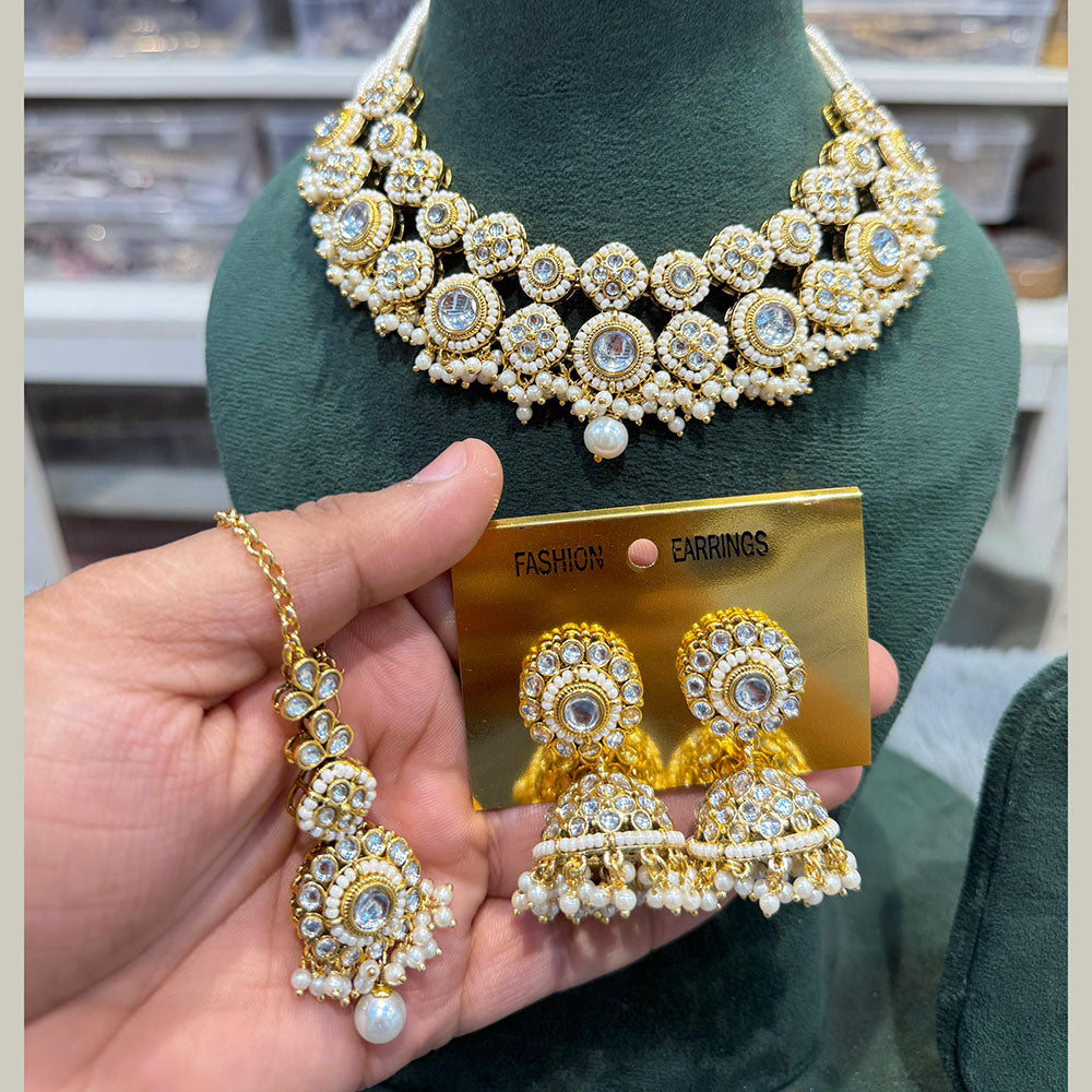 Hira Collections Exclusive Kundan Stone Pearl And Beads Choker Necklace Set