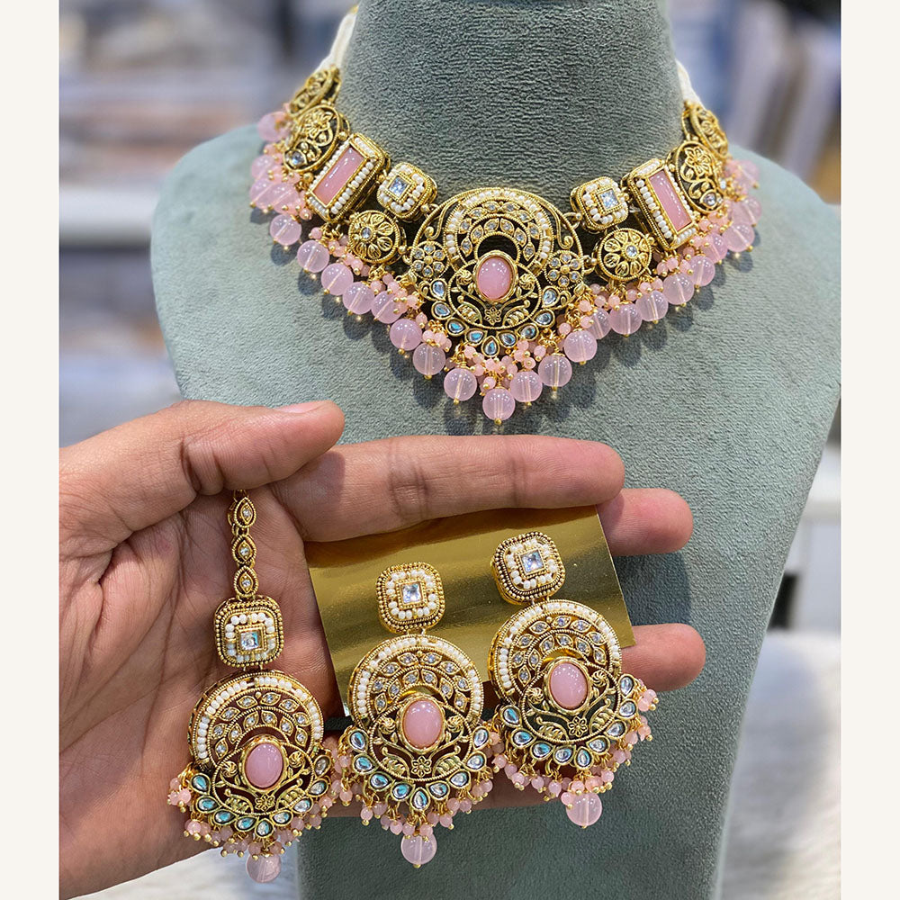 Hira Collections Exclusive Kundan Stone Pearl And Beads Choker Necklace Set