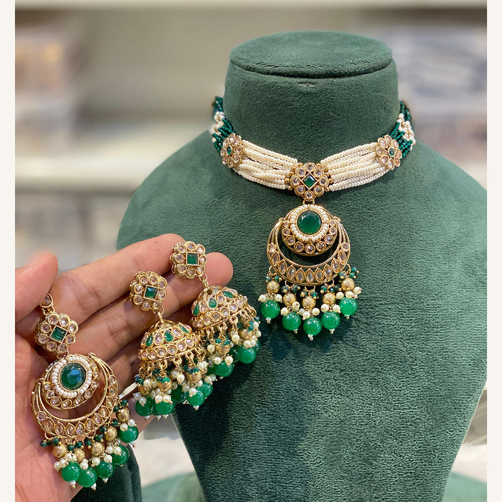 Hira Collections Exclusive Pota Stone Pearl And Beads Choker Necklace Set 