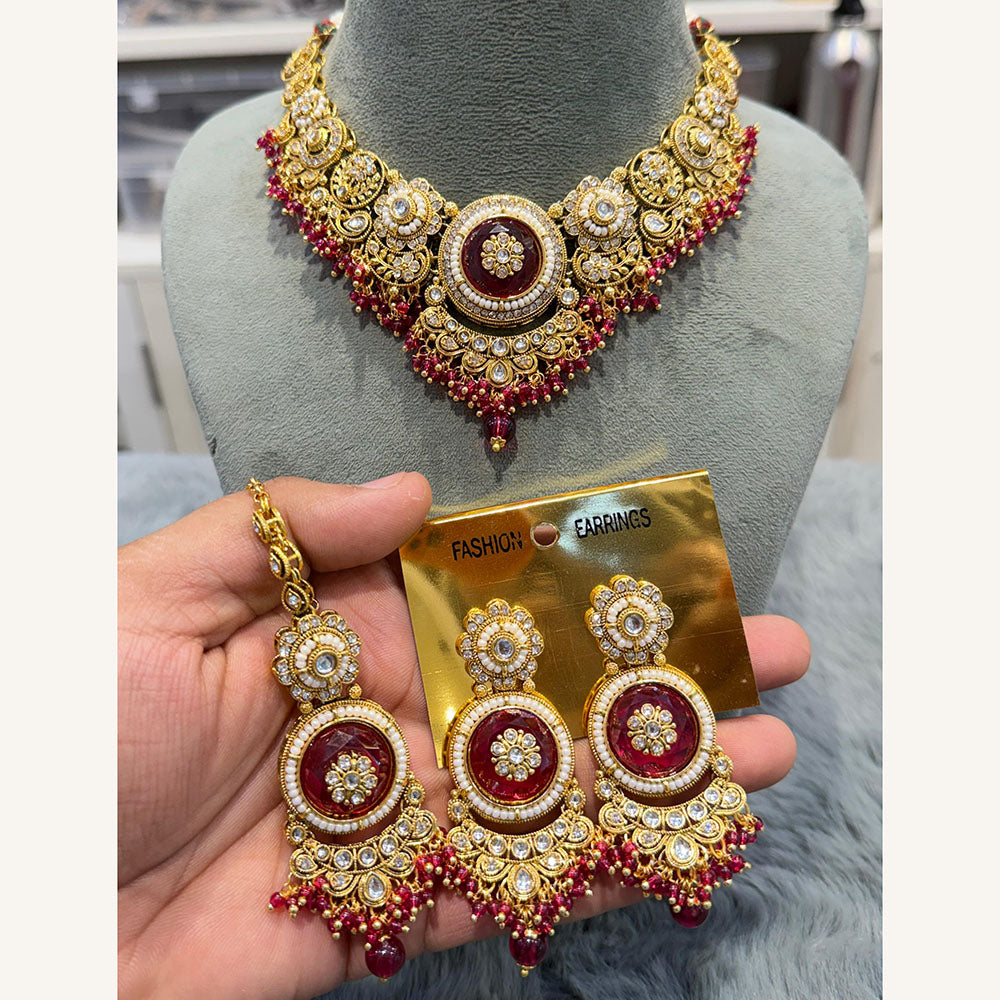 Hira Collections Exclusive Kundan Stone Pearl And Beads Choker Necklace Set 