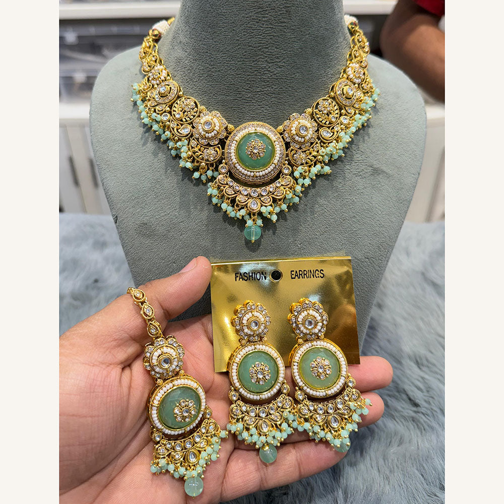 Hira Collections Exclusive Kundan Stone Pearl And Beads Choker Necklace Set
