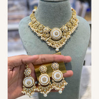 Hira Collections Exclusive Kundan Stone Pearl And Beads Choker Necklace Set