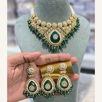 Hira Collections Exclusive Kundan Stone Pearl And Beads Choker Necklace Set 
