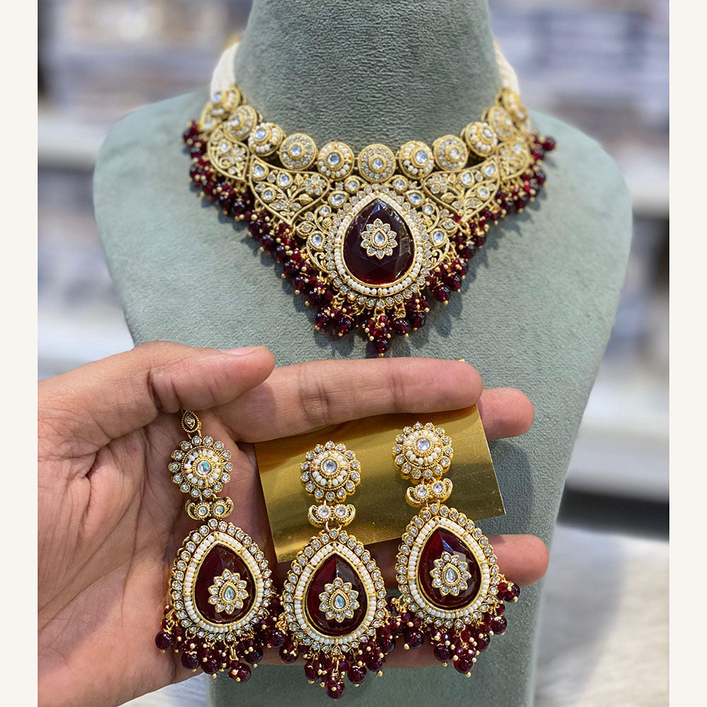 Hira Collections Exclusive Kundan Stone Pearl And Beads Choker Necklace Set