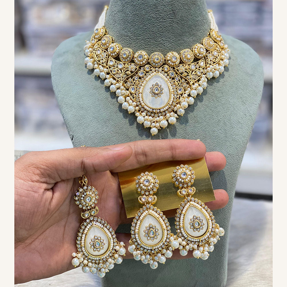 Hira Collections Exclusive Kundan Stone Pearl And Beads Choker Necklace Set