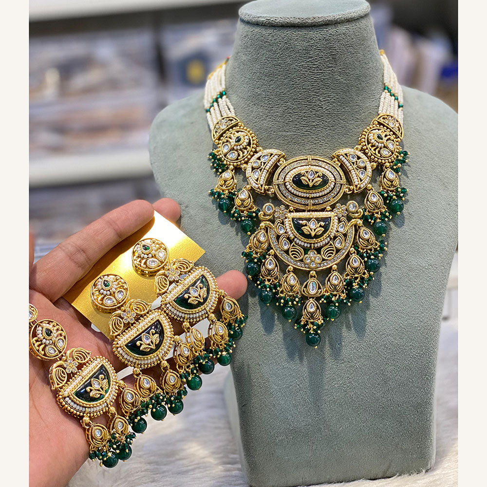 Hira Collections Exclusive Kundan Stone Pearl And Beads Choker Necklace Set