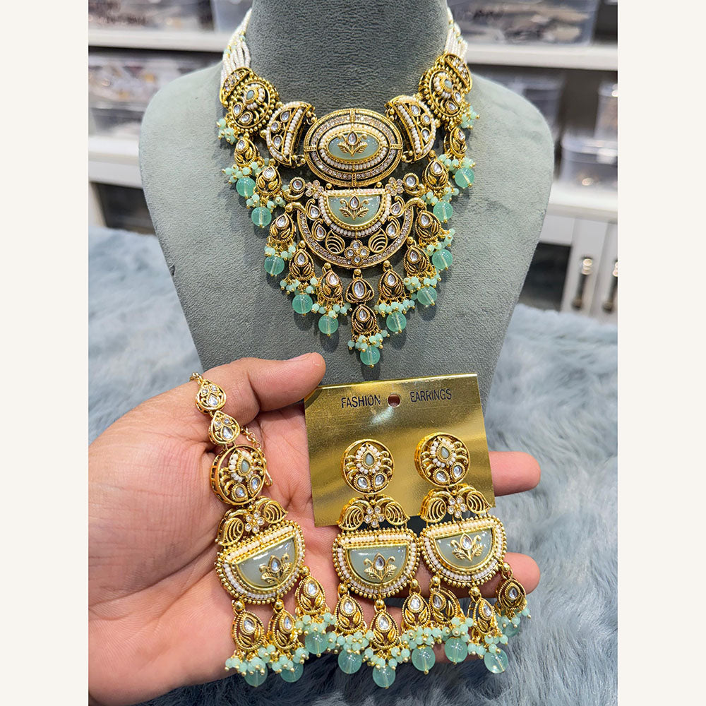 Hira Collections Exclusive Kundan Stone Pearl And Beads Choker Necklace Set