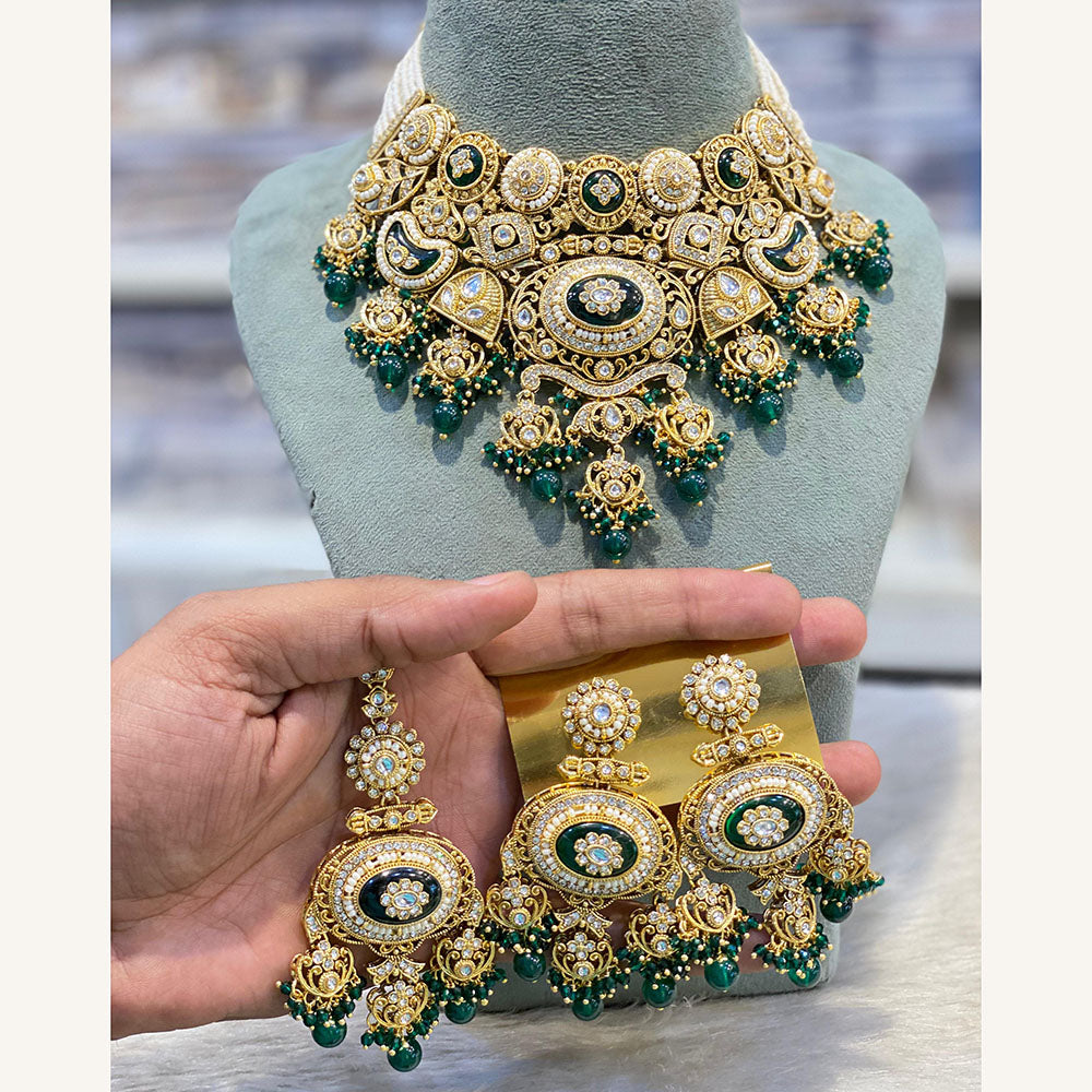 Hira Collections Exclusive Kundan Stone Pearl And Beads Choker Necklace Set