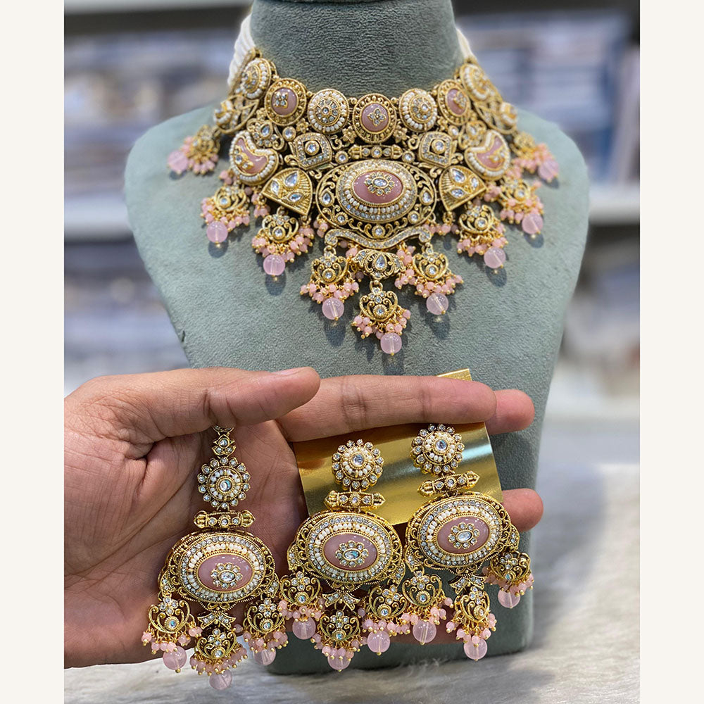 Hira Collections Exclusive Kundan Stone Pearl And Beads Choker Necklace Set