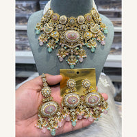 Hira Collections Exclusive Kundan Stone Pearl And Beads Choker Necklace Set