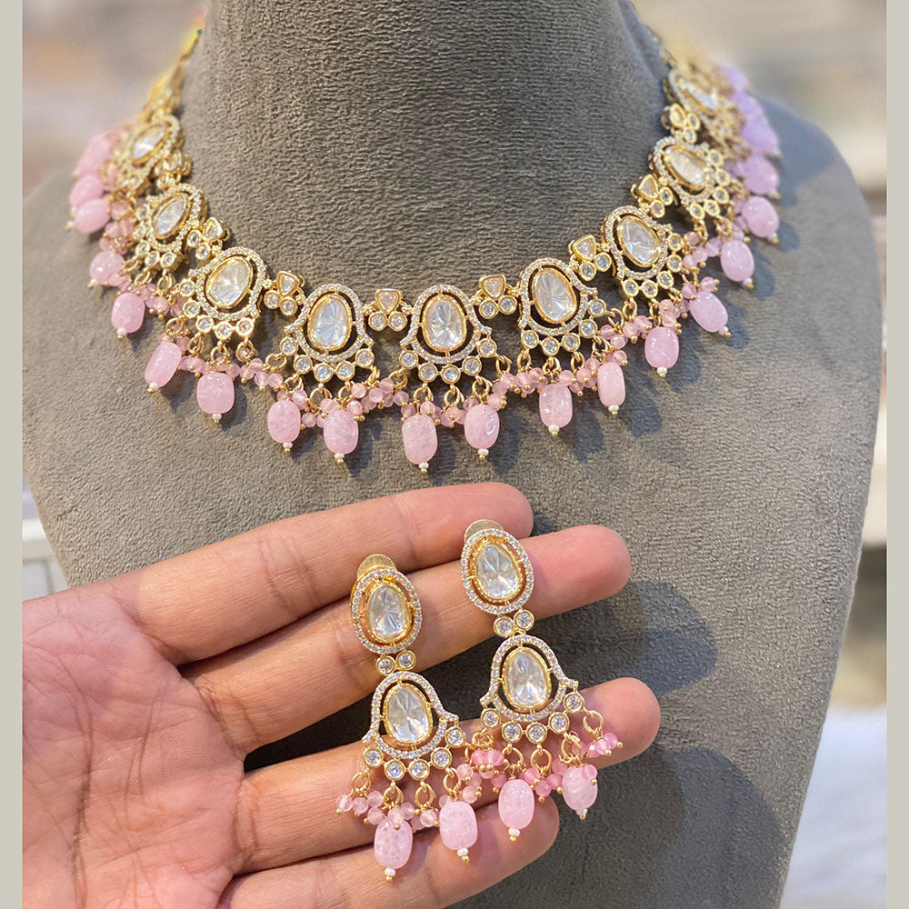 Hira Collections Glam Polki Kundan Stone And Beads Necklace Set