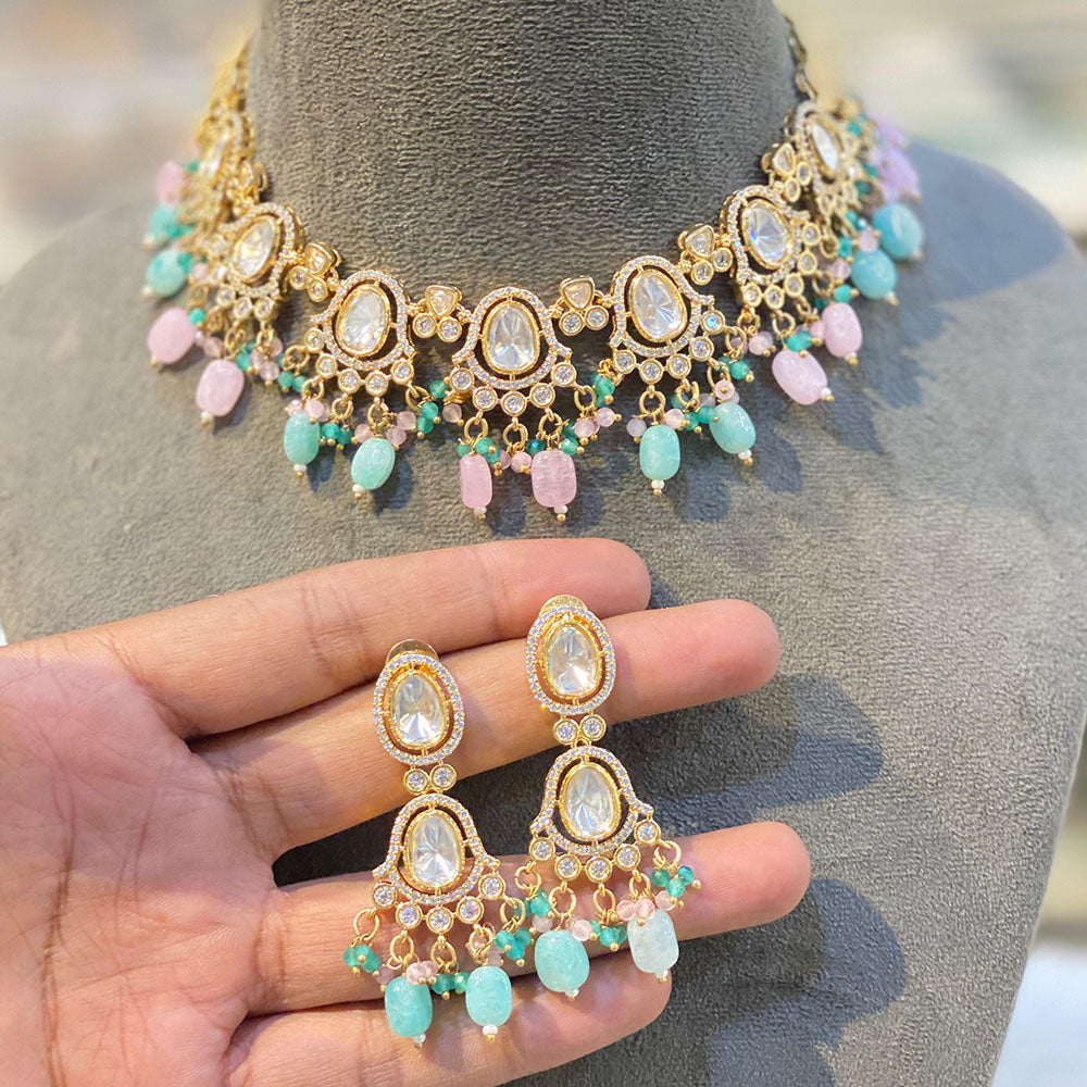 Hira Collections Glam Polki Kundan Stone And Beads Necklace Set
