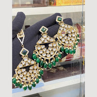 Hira Collections Royal Kundan Pearl And Beads Earrings With Elegant Maangtikka Set