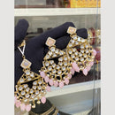 Hira Collections Royal Kundan Pearl And Beads Earrings With Elegant Maangtikka Set