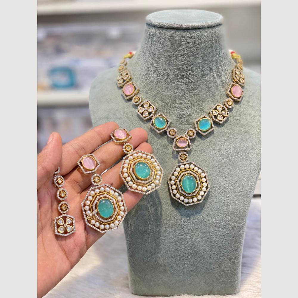 Hira Collections Classic Pota Stone And Pearl Necklace Set