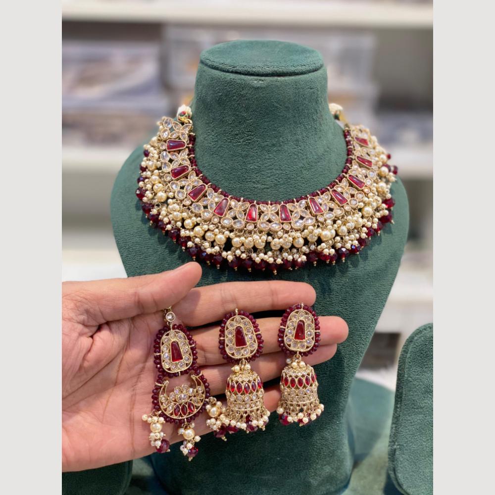 Hira Collections Graceful Crystal Stone And Pearl Necklace Set