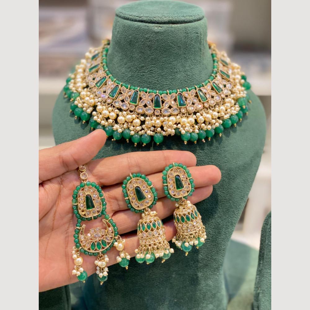 Hira Collections Graceful Crystal Stone And Pearl Necklace Set