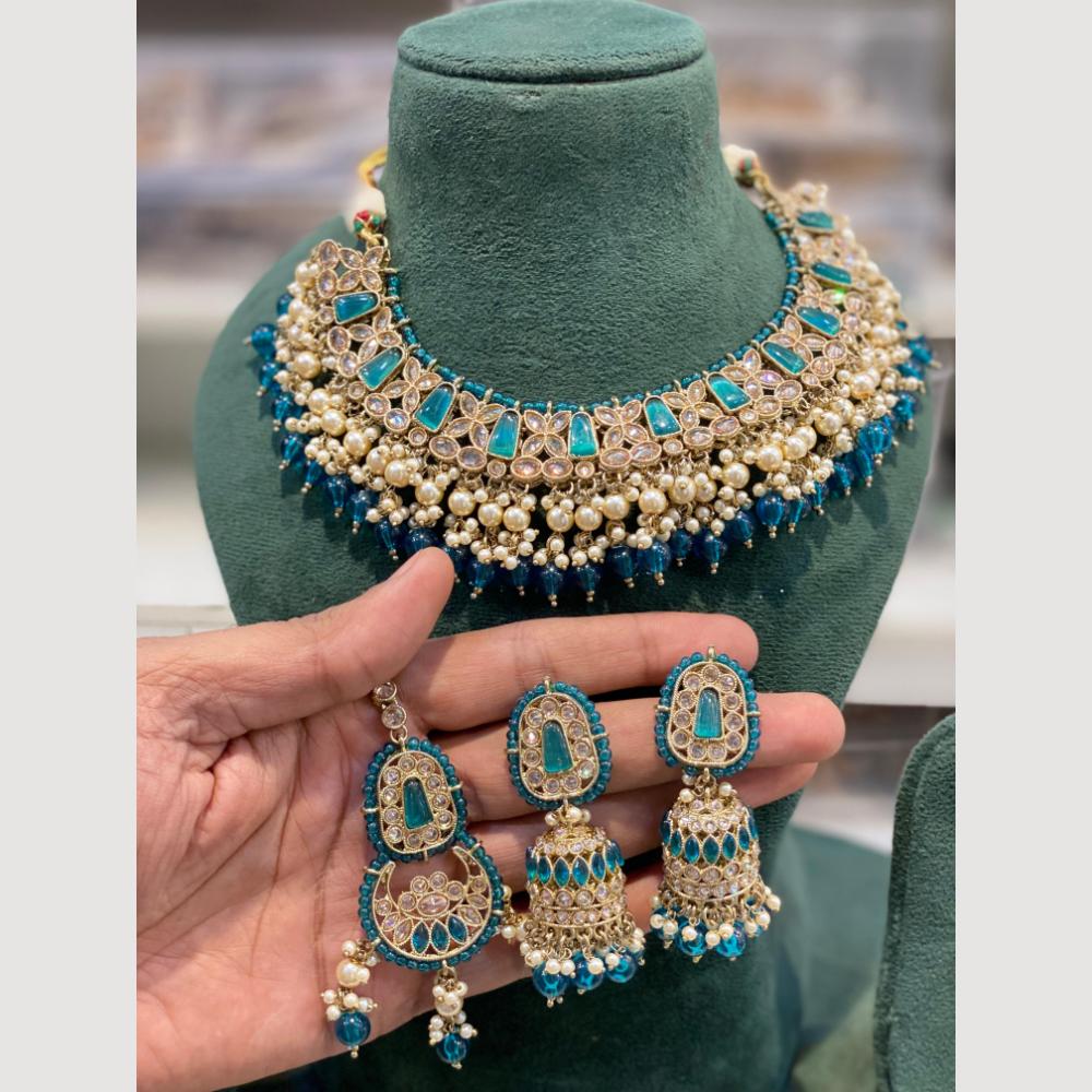 Hira Collections Graceful Crystal Stone And Pearl Necklace Set