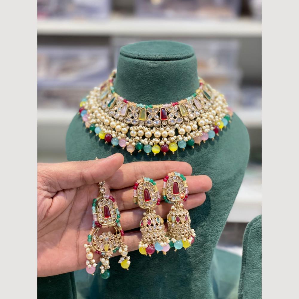 Hira Collections Graceful Crystal Stone And Pearl Necklace Set