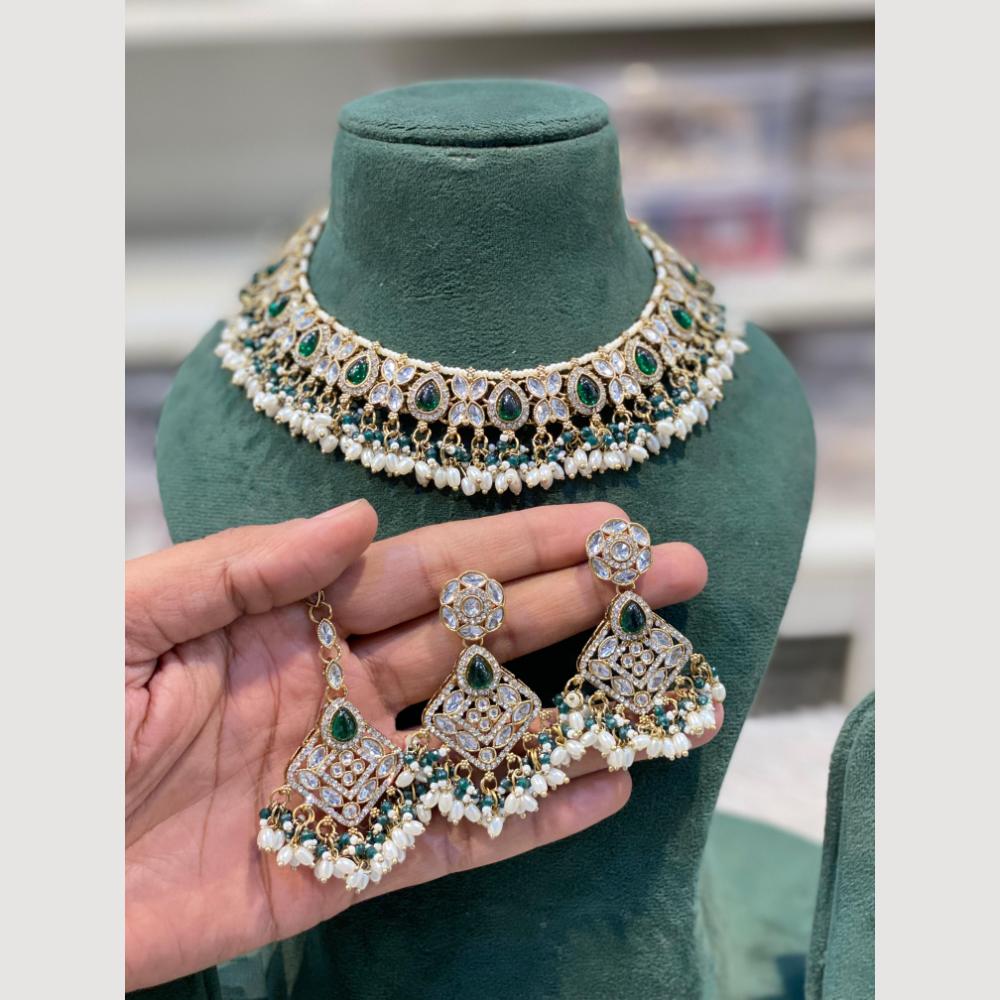 Hira Collections Classic Pota Stone And Pearl Choker Necklace Set