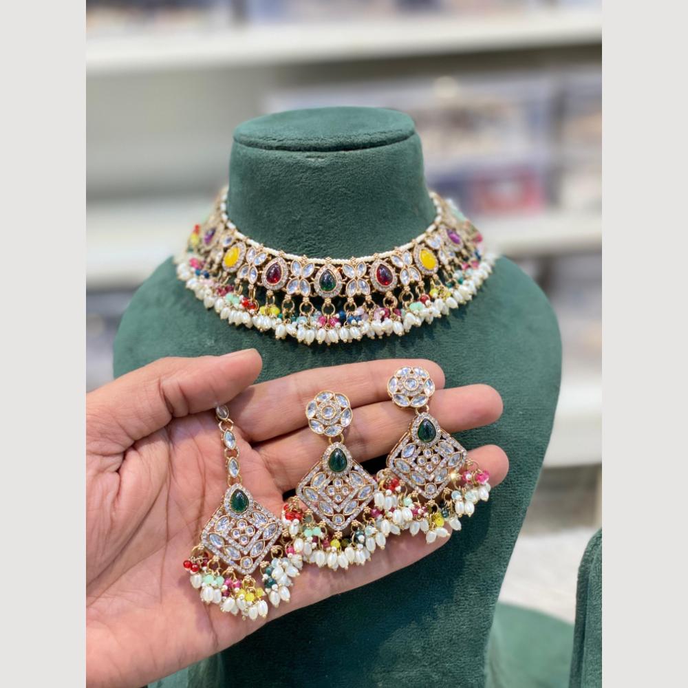 Hira Collections Classic Pota Stone And Pearl Choker Necklace Set