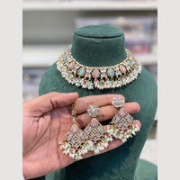 Hira Collections Classic Pota Stone And Pearl Choker Necklace Set
