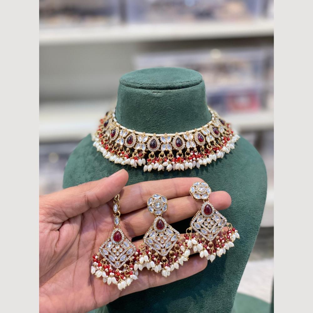 Hira Collections Classic Pota Stone And Pearl Choker Necklace Set