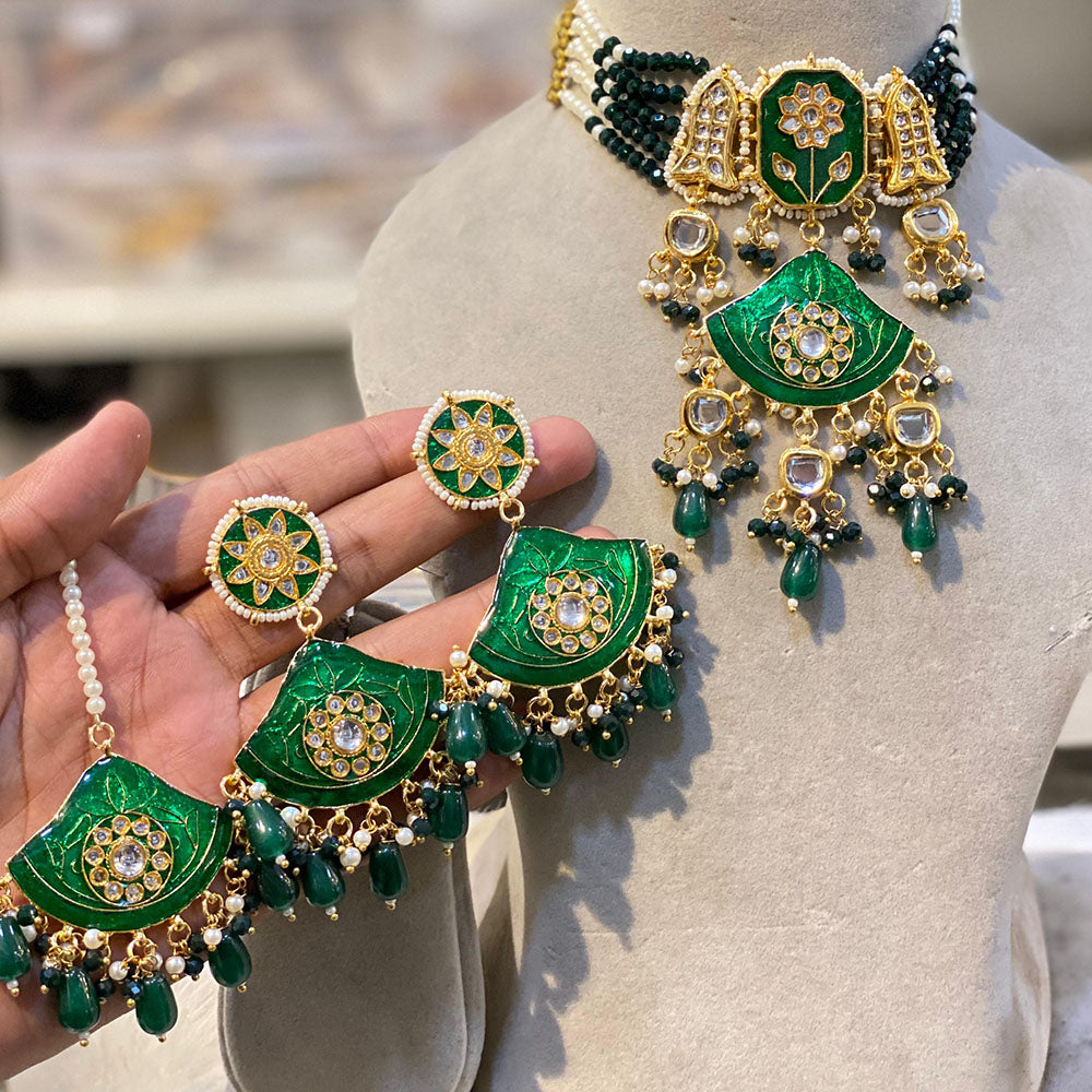 Hira Collections Traditional Kundan And Beads Meenakari Designer Choker Necklace Set