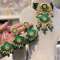 Hira Collections Traditional Kundan And Beads Meenakari Designer Choker Necklace Set