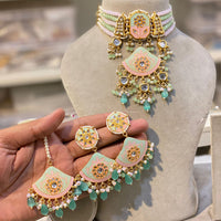 Hira Collections Traditional Kundan And Beads Meenakari Designer Choker Necklace Set