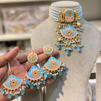 Hira Collections Traditional Kundan And Beads Meenakari Designer Choker Necklace Set