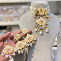 Hira Collections Traditional Kundan And Beads Meenakari Designer Choker Necklace Set