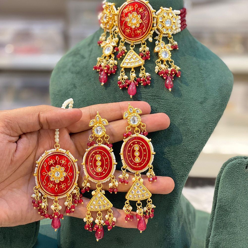 Hira Collections Traditional Kundan And Beads Meenakari Designer Choker Necklace Set