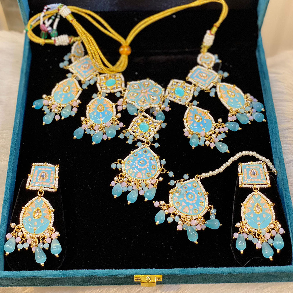 Hira Collections Traditional Kundan And Beads Meenakari Designer Choker Necklace Set