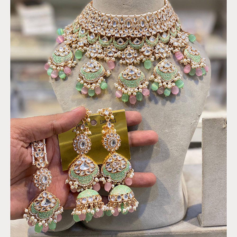 Hira Collections Traditional Kundan And Beads Meenakari Designer Choker Necklace Set