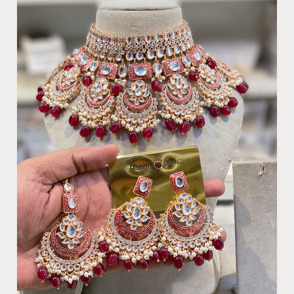 Hira Collections Traditional Kundan And Beads Meenakari Designer Choker Necklace Set