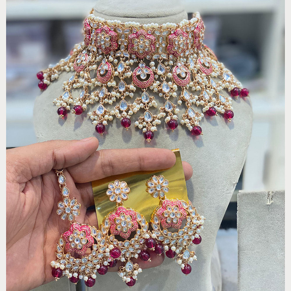 Hira Collections Traditional Kundan And Beads Meenakari Designer Choker Necklace Set