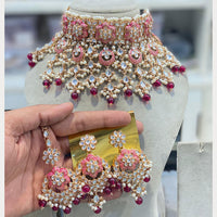 Hira Collections Traditional Kundan And Beads Meenakari Designer Choker Necklace Set