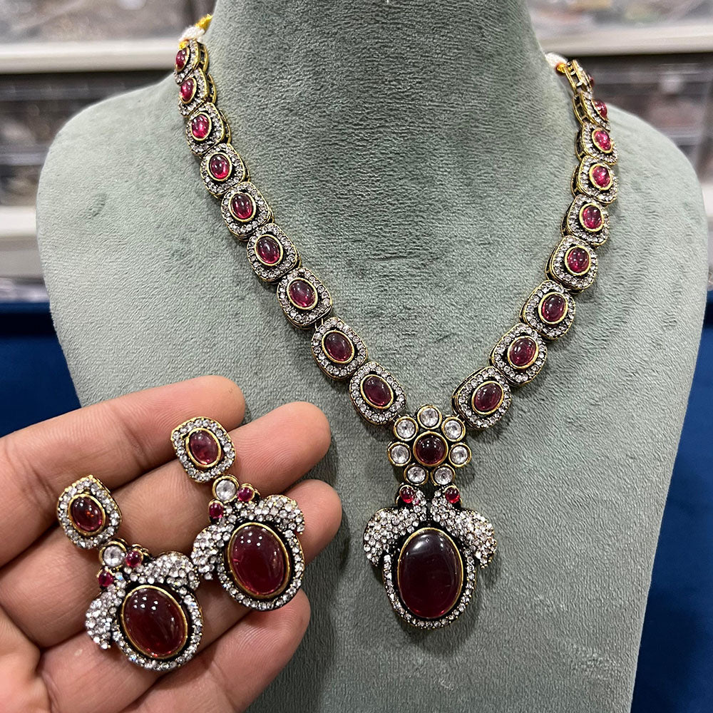 Hira Collections Classic Pota Stone Necklace Set