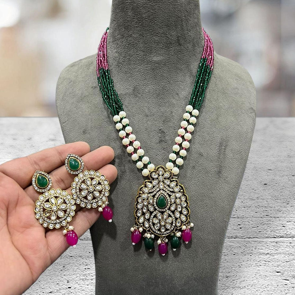Hira Collections Classic Pota Stone And Beads Necklace Set