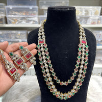 Hira Collections Ethnic Designer Pota Stone And Austrian Stone Long Necklace Set