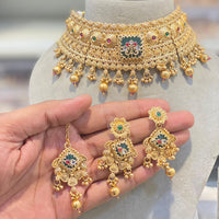 Hira Collections Classic Pota Stone And Beads Choker Necklace Set