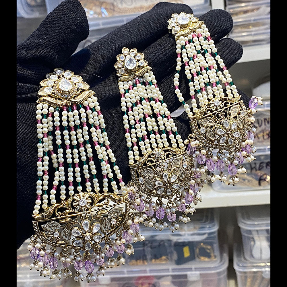 Hira Collections Royal Austrian Stone Pearl And Beads Earrings With Elegant Maangtikka Set