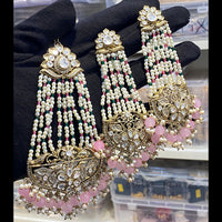 Hira Collections Royal Austrian Stone Pearl And Beads Earrings With Elegant Maangtikka Set