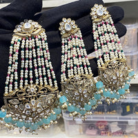 Hira Collections Royal Austrian Stone Pearl And Beads Earrings With Elegant Maangtikka Set