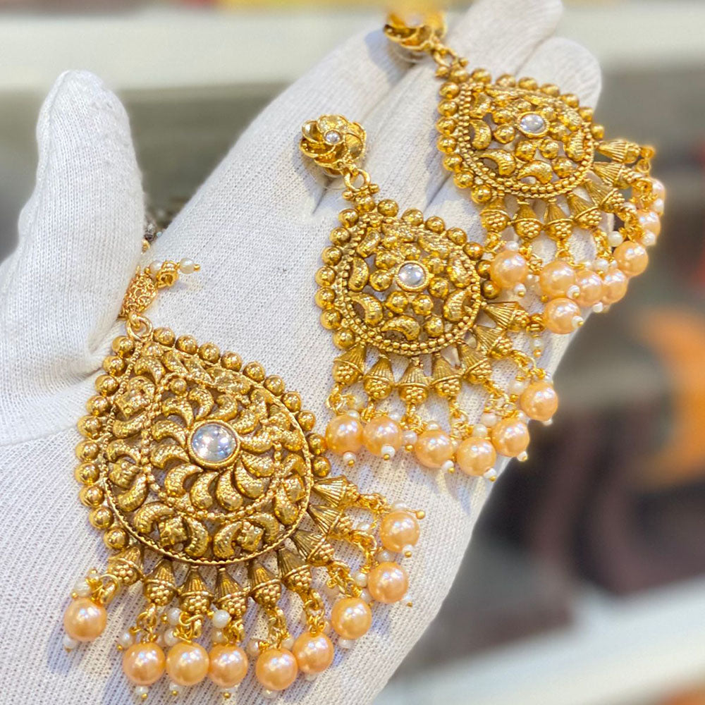 Hira Collections Royal Pota Stone And Beads Earrings With Elegant Maangtikka Set