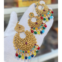 Hira Collections Royal Pota Stone And Beads Earrings With Elegant Maangtikka Set