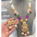 Hira Collections Ethnic Kundan Stone And Pearl Meenakari Long Necklace Set