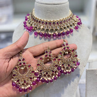 Hira Collections Crystal Stone And Beads Choker Necklace Set