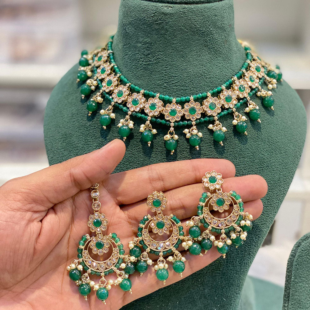 Hira Collections Crystal Stone And Beads Choker Necklace Set